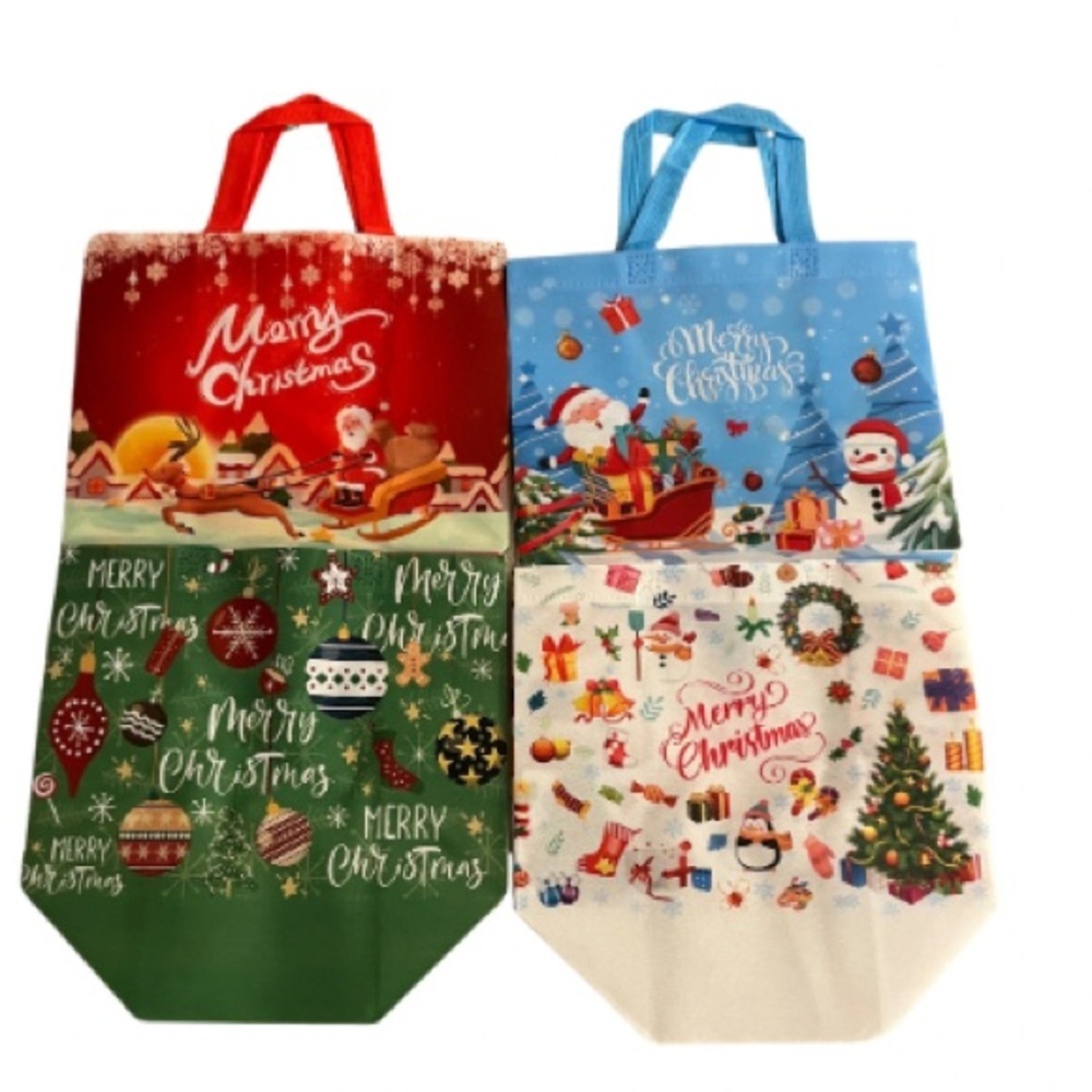 Festive Christmas Tote Bag Set - Red, Green, Blue - Picture 2 of 3